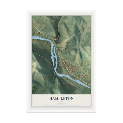 Map of Hambleton, West Virginia, 12 x 18 inch print in a white wood frame