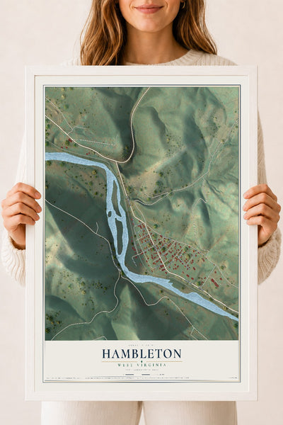 Map of Hambleton, West Virginia, 18 x 24 inch print in a white wood frame