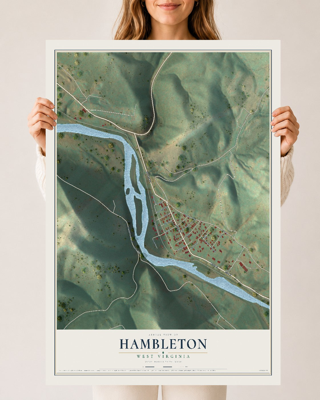 Map of Hambleton, West Virginia, 24 x 36 inch unframed archival matte print