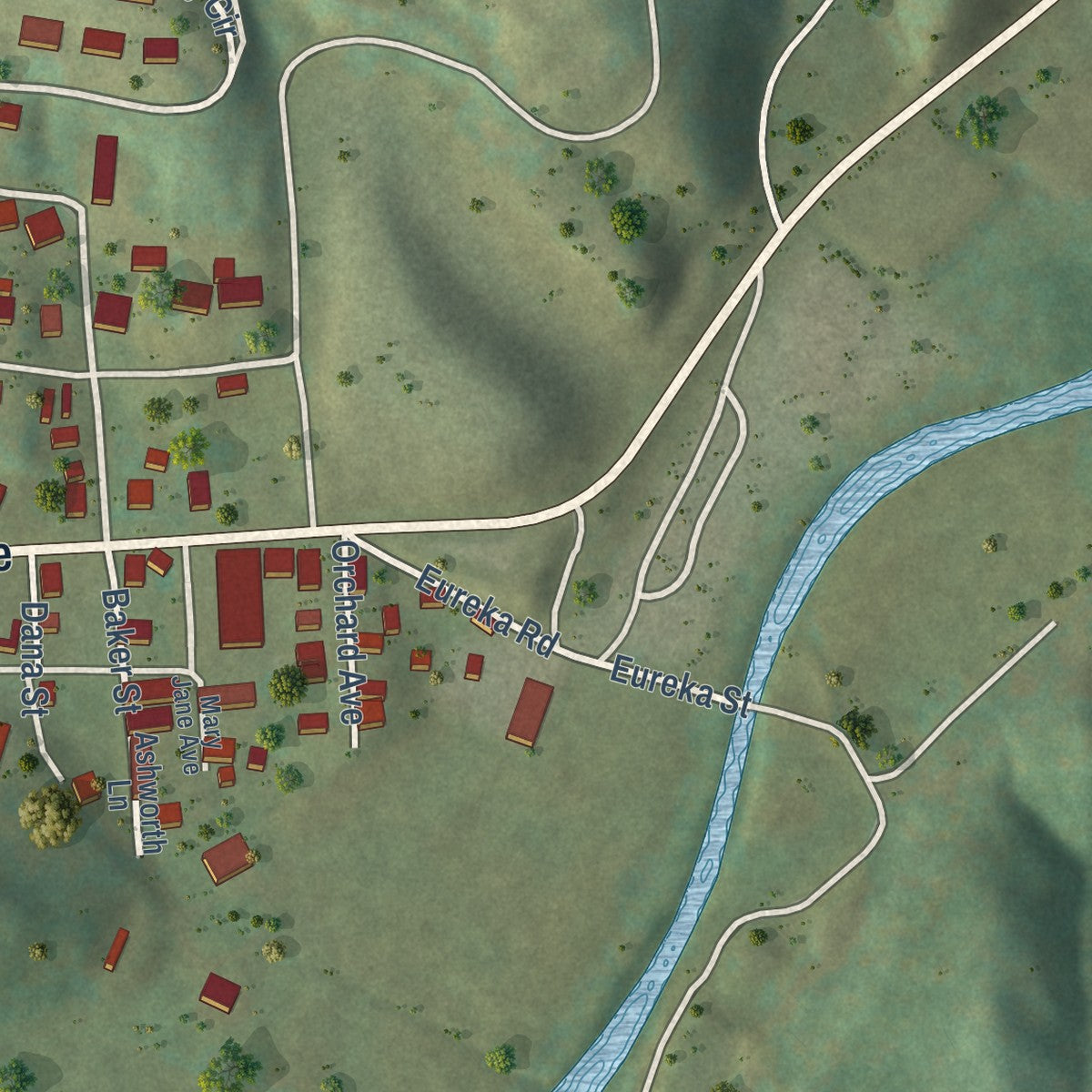 Second close-up of the map of Hamlin, West Virginia print showing more streets and buildings