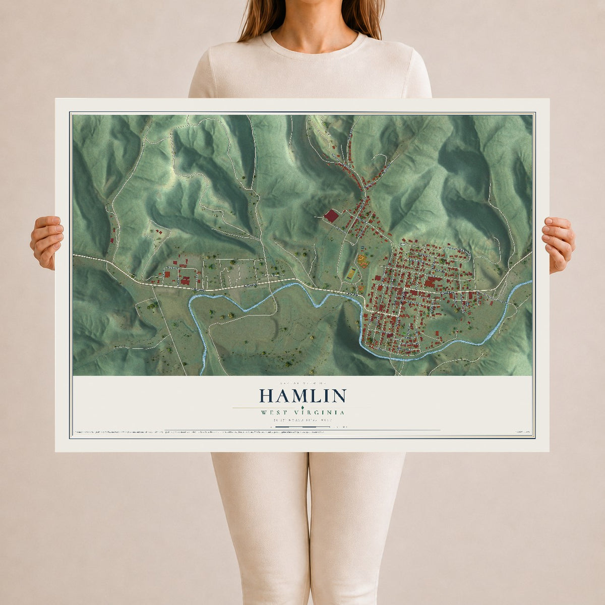 Map of Hamlin, West Virginia, 24 x 36 inch unframed archival matte print