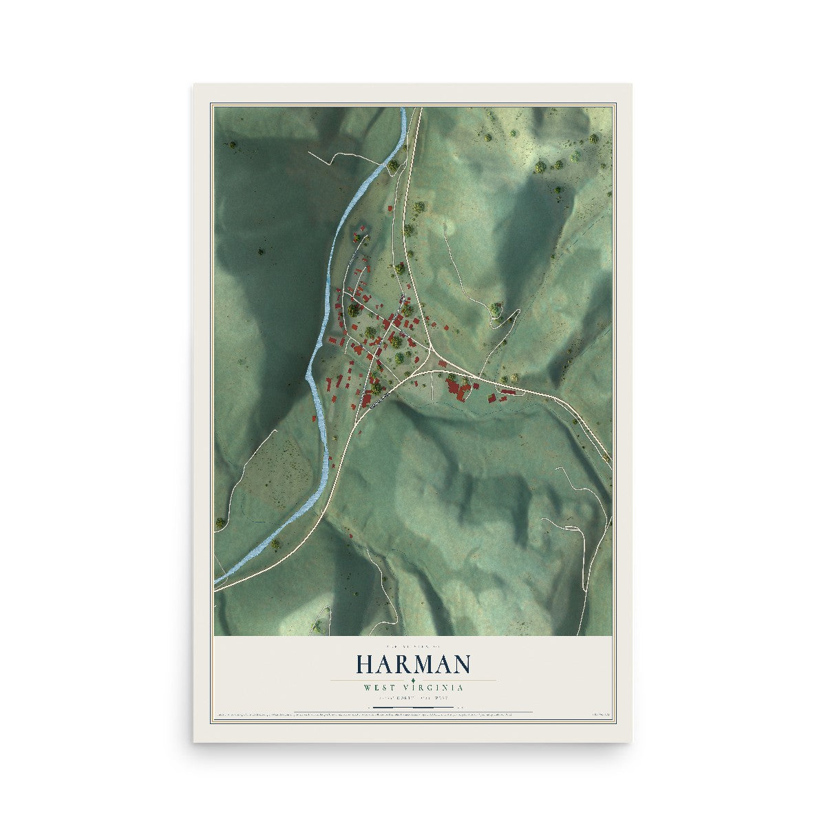 Map of Harman, West Virginia, 12 x 18 inch unframed archival matte print