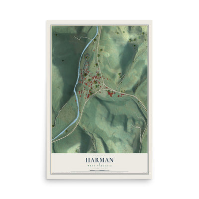 Map of Harman, West Virginia, 12 x 18 inch unframed archival matte print