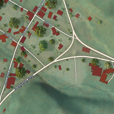 Close-up of the map of Harman, West Virginia print showing street and building detail
