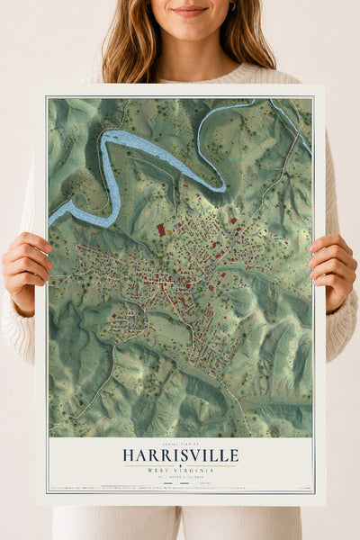 Map of Harrisville, West Virginia, 18 x 24 inch unframed archival matte print