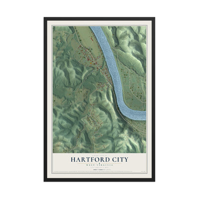 Map of Hartford City, West Virginia, 12 x 18 inch print in a black wood frame