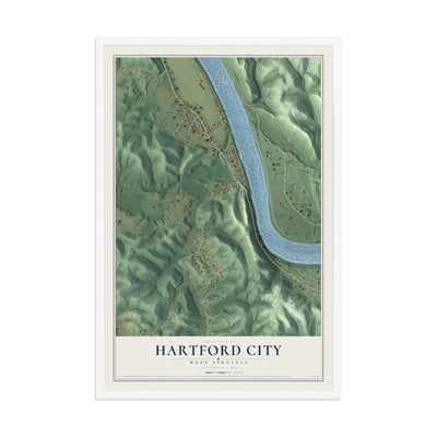Map of Hartford City, West Virginia, 12 x 18 inch print in a white wood frame