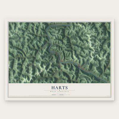 Harts, West Virginia map print, the full design