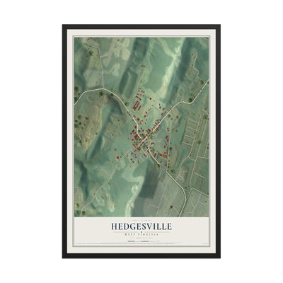Map of Hedgesville, West Virginia, 12 x 18 inch print in a black wood frame