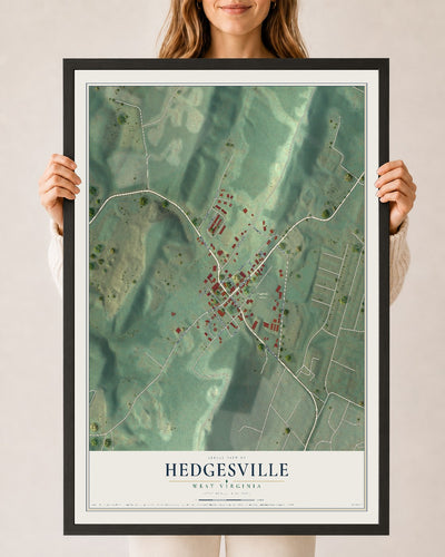 Map of Hedgesville, West Virginia, 24 x 36 inch print in a black wood frame