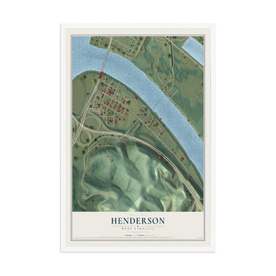 Map of Henderson, West Virginia, 12 x 18 inch print in a white wood frame