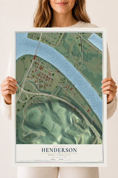 Map of Henderson, West Virginia, 18 x 24 inch unframed archival matte print
