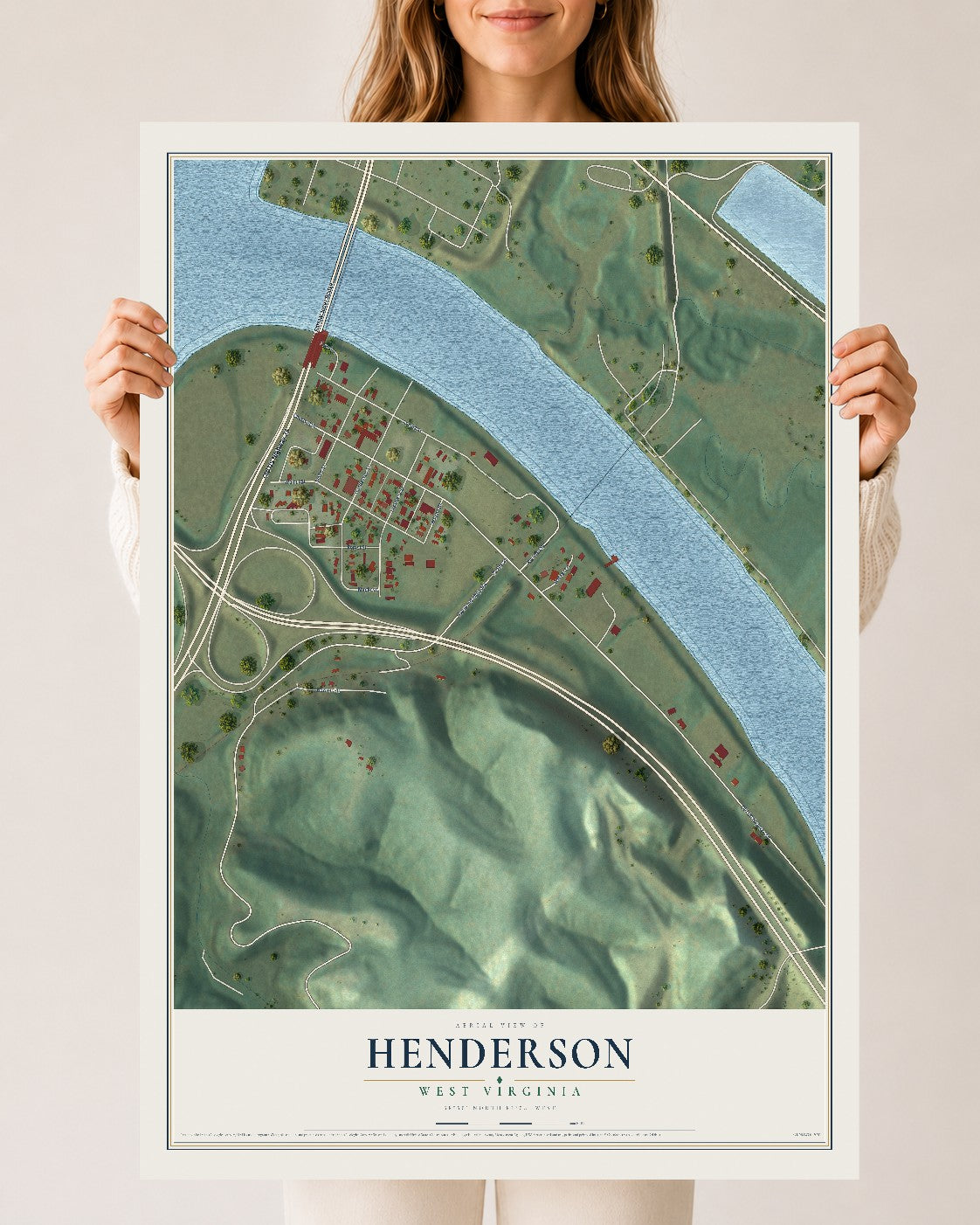 Map of Henderson, West Virginia, 24 x 36 inch unframed archival matte print