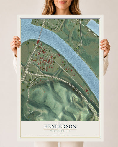 Map of Henderson, West Virginia, 24 x 36 inch unframed archival matte print