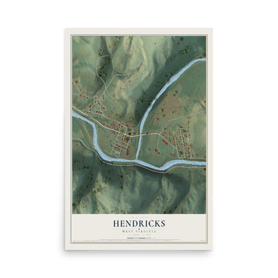 Map of Hendricks, West Virginia, 12 x 18 inch unframed archival matte print