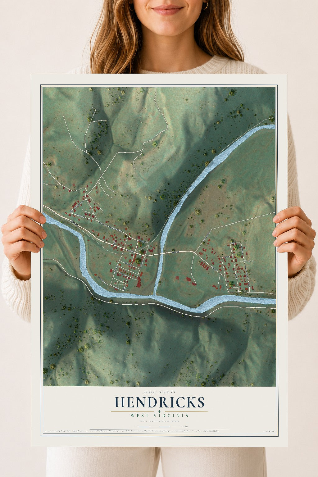 Map of Hendricks, West Virginia, 18 x 24 inch unframed archival matte print