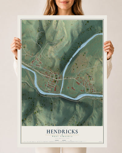 Map of Hendricks, West Virginia, 24 x 36 inch unframed archival matte print