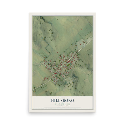Map of Hillsboro, West Virginia, 12 x 18 inch unframed archival matte print