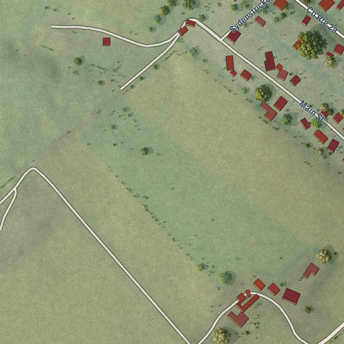 Second close-up of the map of Hillsboro, West Virginia print showing more streets and buildings