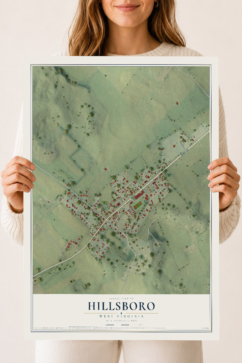 Map of Hillsboro, West Virginia, 18 x 24 inch unframed archival matte print