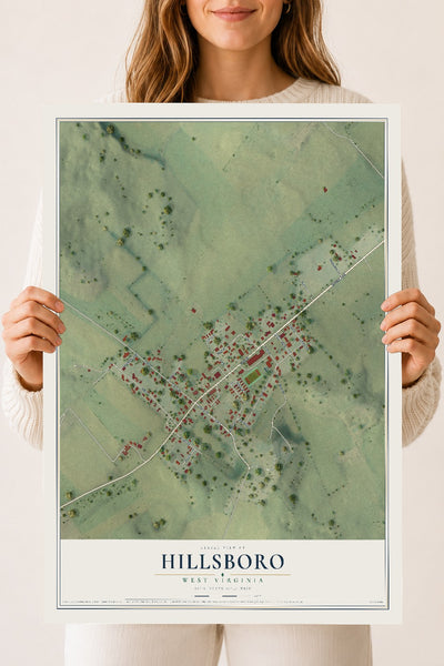 Map of Hillsboro, West Virginia, 18 x 24 inch unframed archival matte print