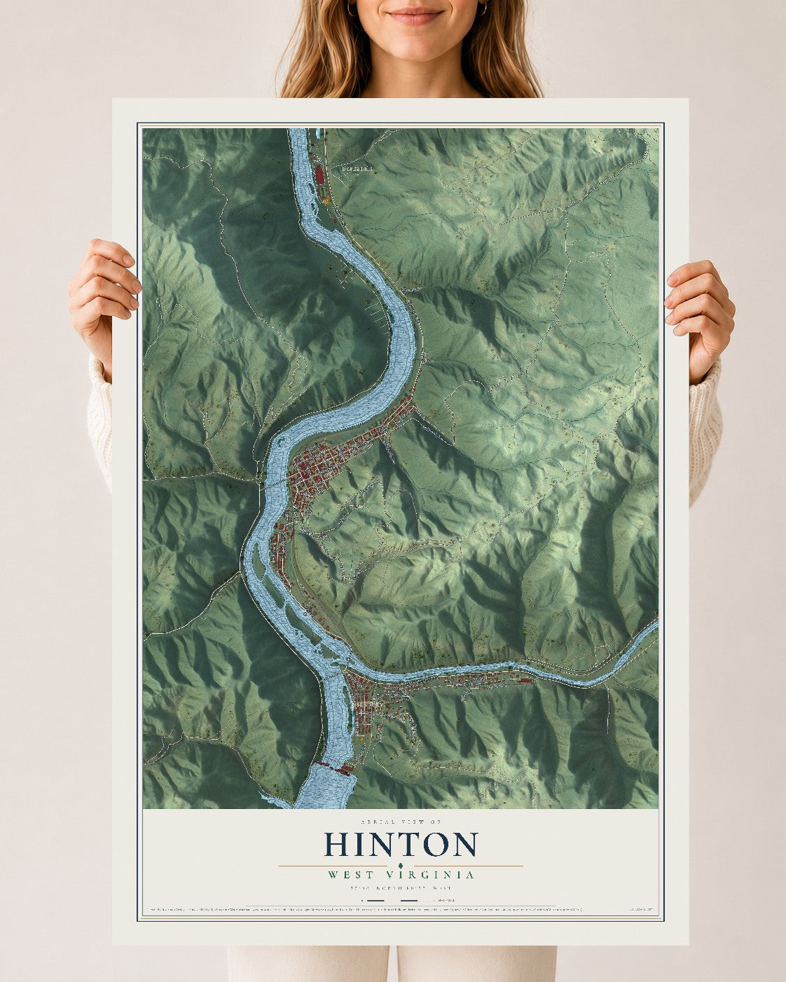 Map of Hinton, West Virginia, 24 x 36 inch unframed archival matte print