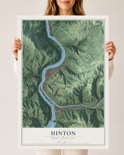 Map of Hinton, West Virginia, 24 x 36 inch unframed archival matte print
