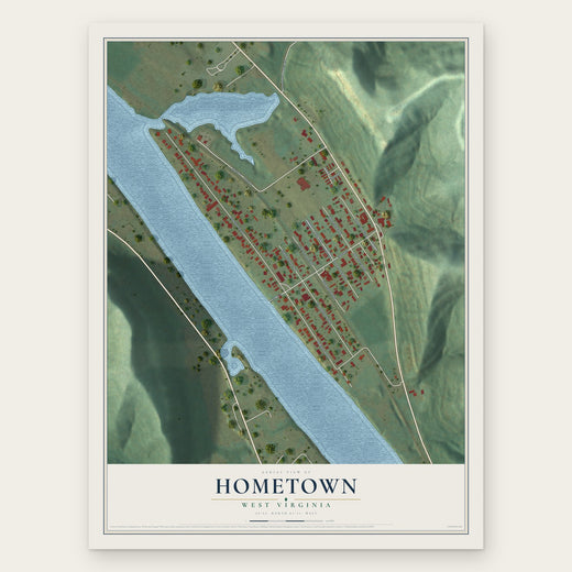 Hometown, West Virginia map print, the full design