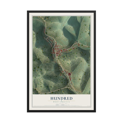 Map of Hundred, West Virginia, 12 x 18 inch print in a black wood frame