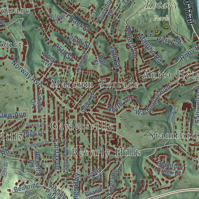 Second close-up of the map of Huntington, West Virginia print showing more streets and buildings