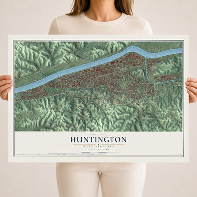 Map of Huntington, West Virginia, 18 x 24 inch unframed archival matte print