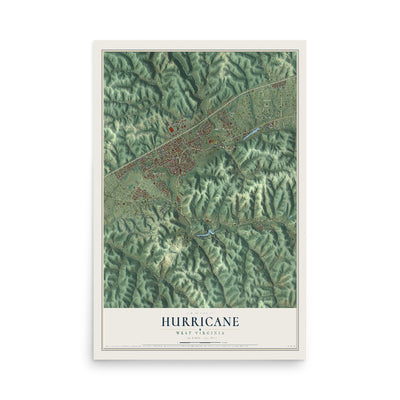 Map of Hurricane, West Virginia, 12 x 18 inch unframed archival matte print