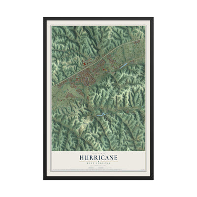 Map of Hurricane, West Virginia, 12 x 18 inch print in a black wood frame