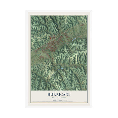 Map of Hurricane, West Virginia, 12 x 18 inch print in a white wood frame