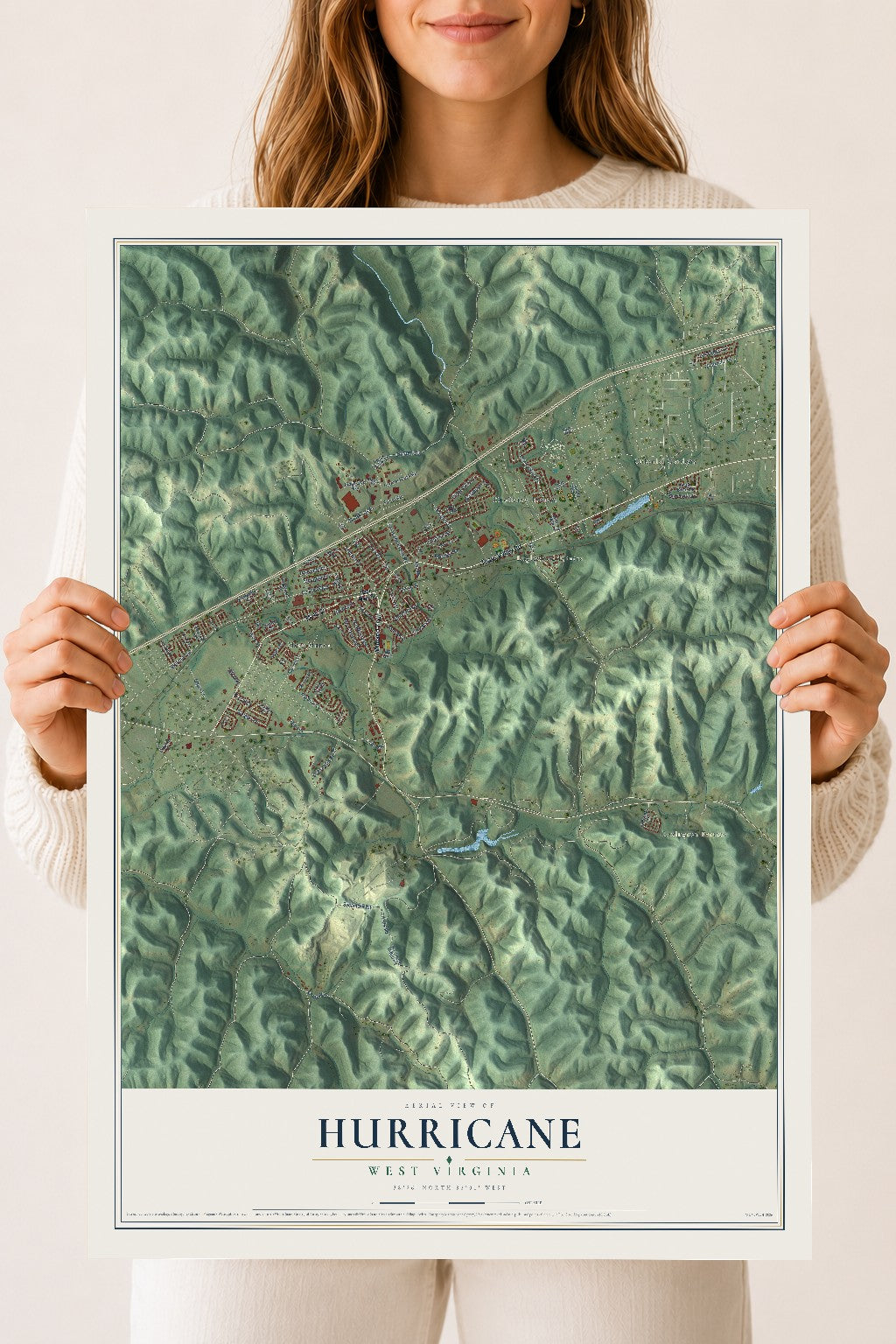 Map of Hurricane, West Virginia, 18 x 24 inch unframed archival matte print