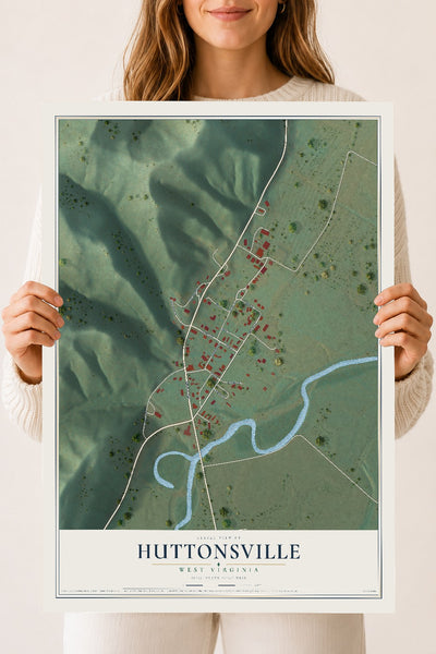Map of Huttonsville, West Virginia, 18 x 24 inch unframed archival matte print
