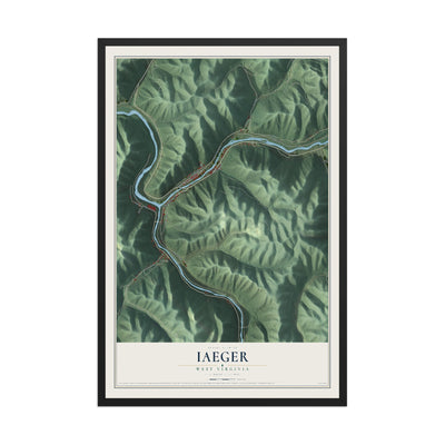 Map of Iaeger, West Virginia, 12 x 18 inch print in a black wood frame