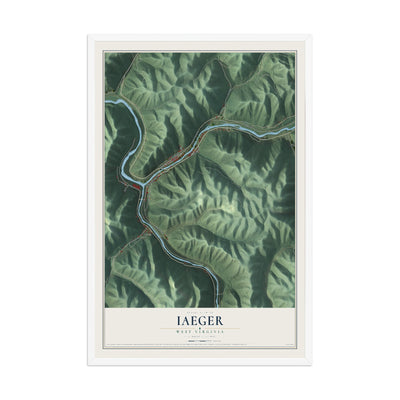 Map of Iaeger, West Virginia, 12 x 18 inch print in a white wood frame