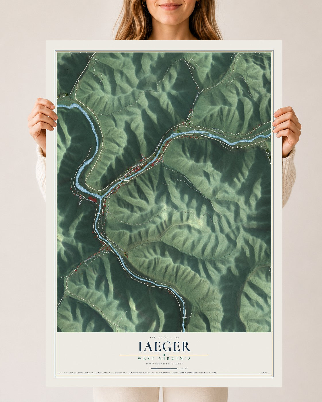 Map of Iaeger, West Virginia, 24 x 36 inch unframed archival matte print