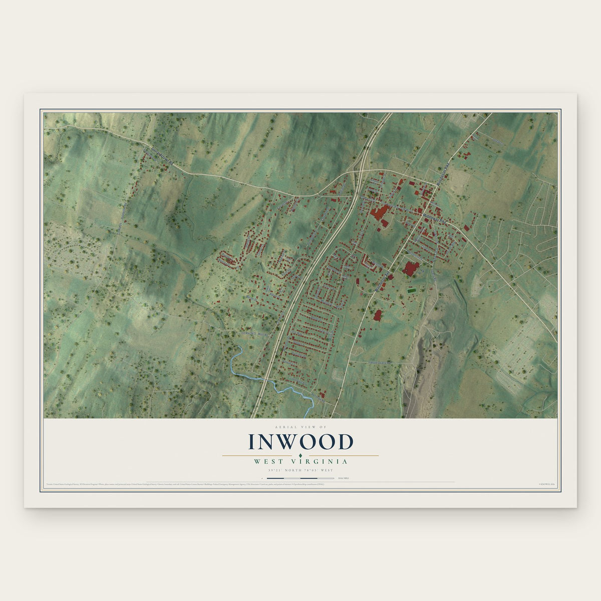 Inwood, West Virginia map print, the full design