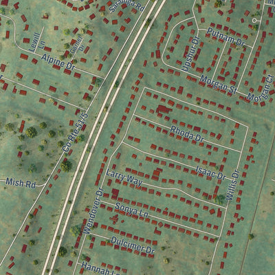 Close-up of the map of Inwood, West Virginia print showing street and building detail