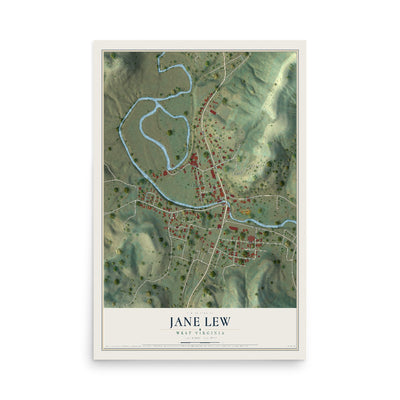 Map of Jane Lew, West Virginia, 12 x 18 inch unframed archival matte print