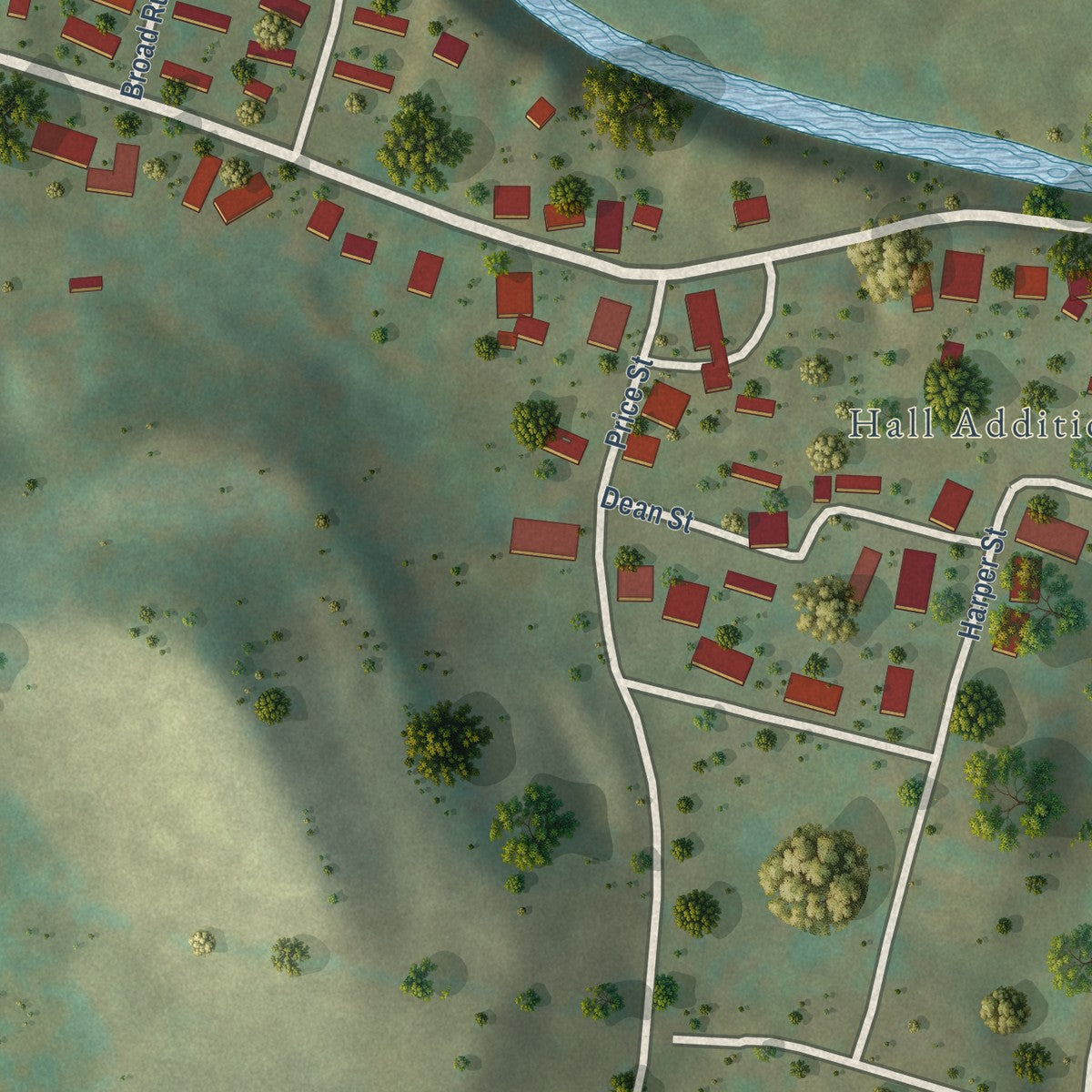 Second close-up of the map of Jane Lew, West Virginia print showing more streets and buildings