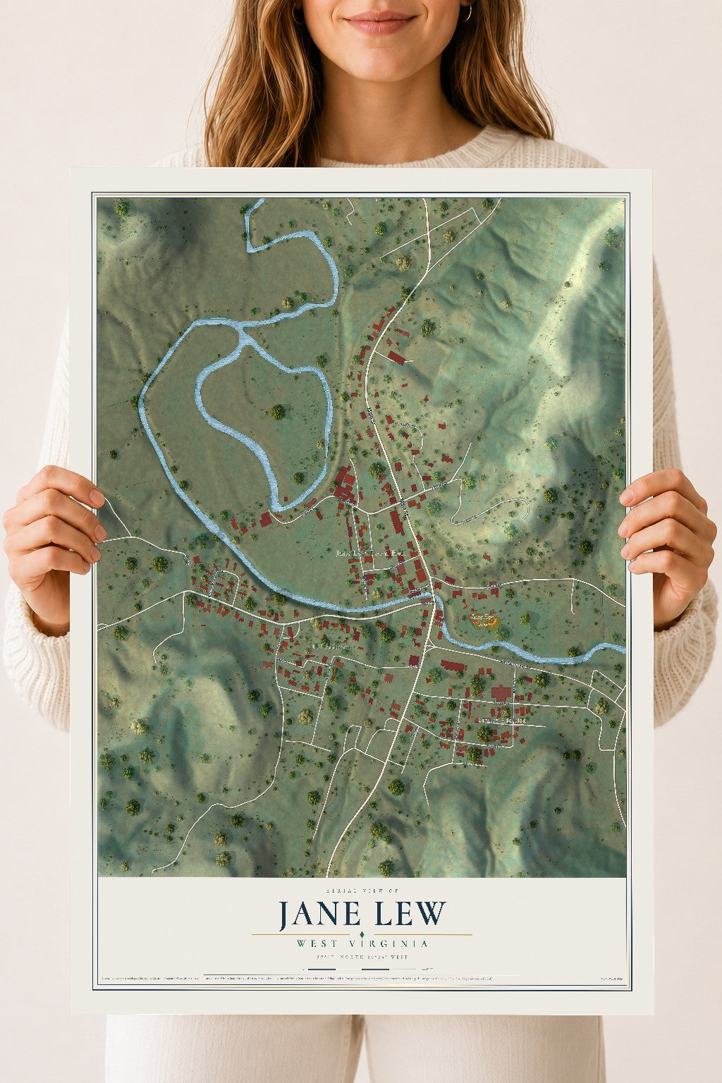 Map of Jane Lew, West Virginia, 18 x 24 inch unframed archival matte print