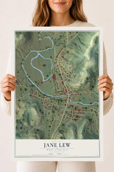 Map of Jane Lew, West Virginia, 18 x 24 inch unframed archival matte print
