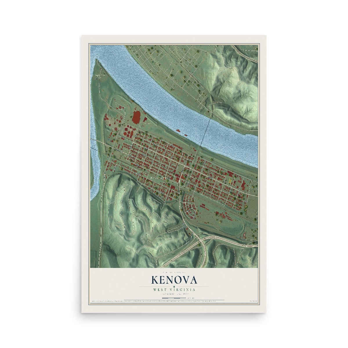 Map of Kenova, West Virginia, 12 x 18 inch unframed archival matte print