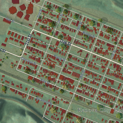 Close-up of the map of Kenova, West Virginia print showing street and building detail