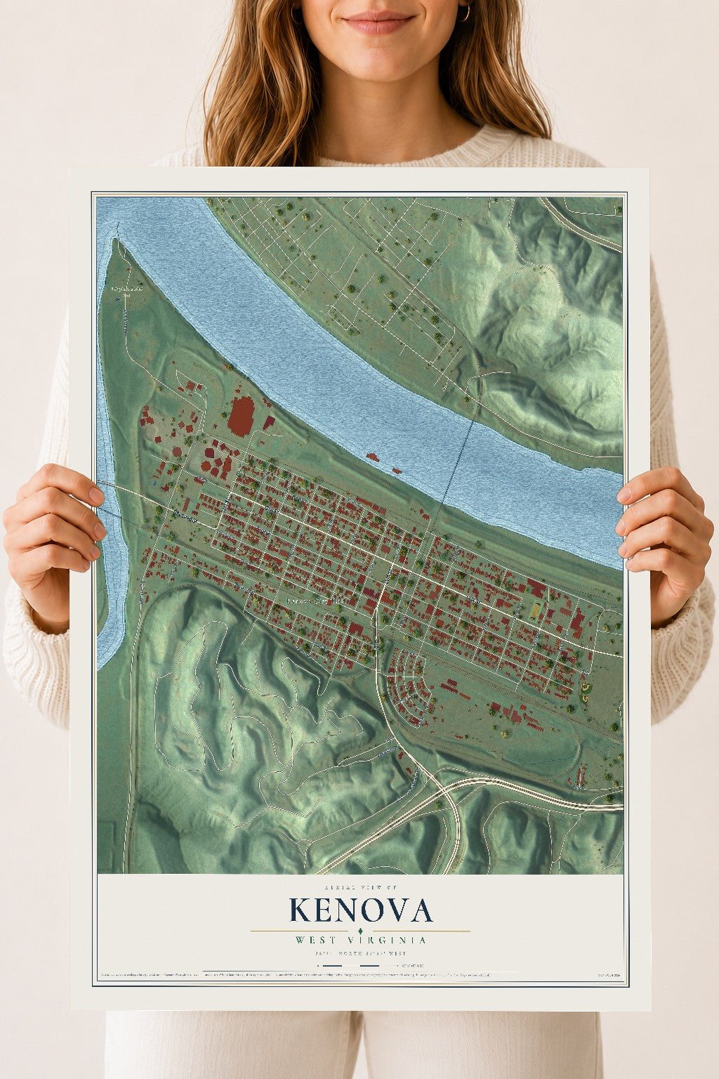 Map of Kenova, West Virginia, 18 x 24 inch unframed archival matte print
