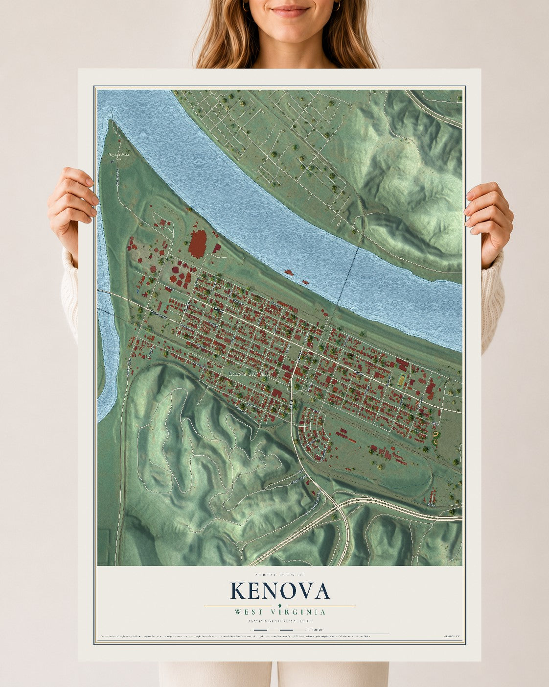 Map of Kenova, West Virginia, 24 x 36 inch unframed archival matte print