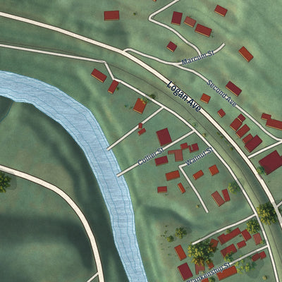 Second close-up of the map of Kermit, West Virginia print showing more streets and buildings